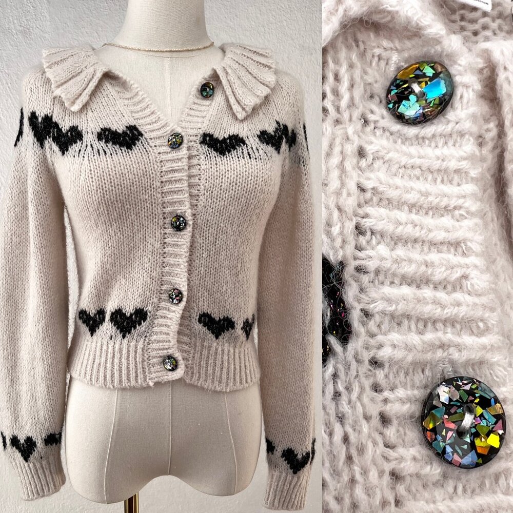 Kimchi Blue Marabell Icon Cropped Cardigan Ruffle Collar Hearts Confetti Buttons